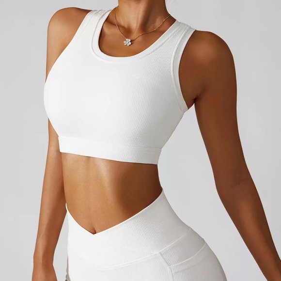 White Ribbed V line Pocket leggings high rise - Picture 15 of 16